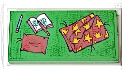 Tile 2 x 4 with Cushion with Pillow, Red Blanket with Yellow Stars, Pencils and Notebook with 'Sleep' Pattern (Sticker) - Set 71461