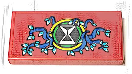 Tile 2 x 4 with Hourglass in Bright Green and Yellow Circles, Blue, White and Medium Azure Vines Pattern (Sticker) - Set 71461