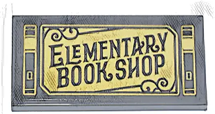 Tile 2 x 4 with Gold Sign 'ELEMENTARY BOOK SHOP' and Filigree Pattern (Sticker) - Set 10351