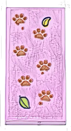 Tile 2 x 4 with Reddish Brown Paw Prints, Lime and Bright Light Orange Leaves Pattern (Sticker) - Set 42671