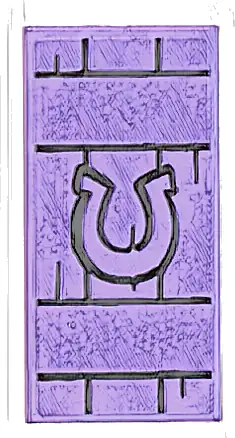 Tile 2 x 4 with Shutter with Black Horseshoe and Wood Grain Pattern (Sticker) - Set 42654