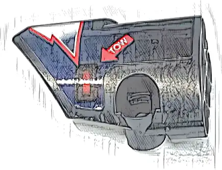 Technic, Panel Fairing # 1 Small Smooth Short, Side A with White 'TOW' on Red Arrow, Red and White Lightning Stripes Pattern (Sticker) - Set 42109