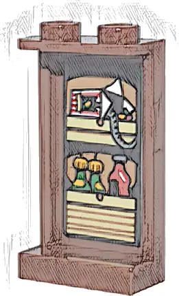 Panel 1 x 2 x 3 with Side Supports - Hollow Studs with Tan Kitchen Cupboard, Striped Every Flavor Beans Box, and Green and Red Bottles Pattern (Sticker) - Set 76437