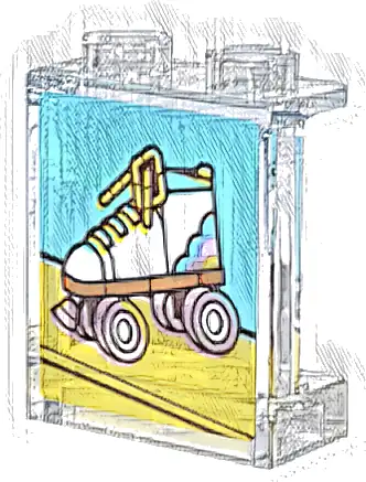 Panel 1 x 2 x 2 with Side Supports - Hollow Studs with Roller Skate, Yellow Laces, and Bright Pink Wheels Pattern (Sticker) - Set 31147