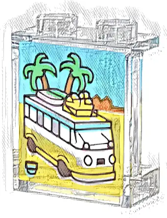 Panel 1 x 2 x 2 with Side Supports - Hollow Studs with Camper Van and Palm Trees Pattern (Sticker) - Set 31147