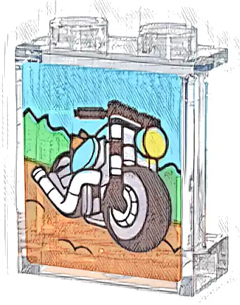 Panel 1 x 2 x 2 with Side Supports - Hollow Studs with Motorcycle, Reddish Brown Road, and Green Bushes Pattern (Sticker) - Set 31147