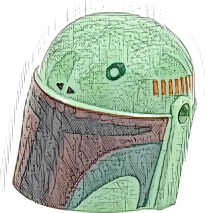 Minifigure, Headgear Helmet with Holes, SW Mandalorian with Black and Dark Red Visor, Dark Green Cheek Indents and Circle Pattern