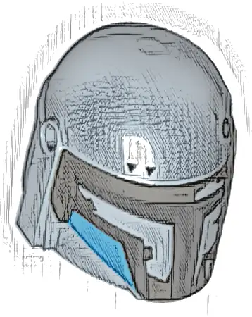 Minifigure, Headgear Helmet with Holes, SW Mandalorian with Visor, Dark Silver Highlights, Dark Azure and Black Cheek Indents Pattern