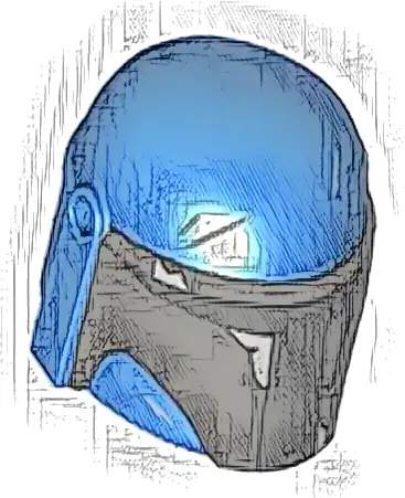 Minifigure, Headgear Helmet with Holes, SW Mandalorian with Dark Silver Front and Cheek Indents, Black Visor and Silver Battle Damage Pattern