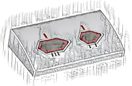Slope, Curved 2 x 4 x 2/3 with Bottom Tubes with Dark Silver and Red Hexagonal Static Ports Pattern Model Right Side