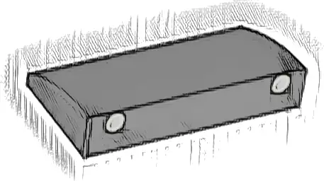 Slope, Curved 2 x 4 x 2/3 with Bottom Tubes with 2 Silver Dots with Light Bluish Gray Outline Pattern