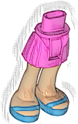 Mini Doll Hips and Skirt, Nougat Legs and Dark Azure Open Sandals Pattern - Thick Hinge