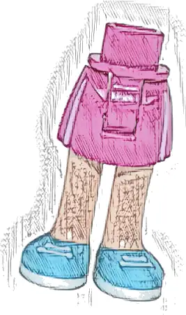 Mini Doll Hips and Skirt, White Stripes, Light Nougat Legs and Medium Azure Shoes Pattern - Thick Hinge