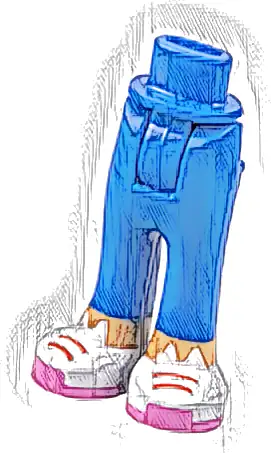 Mini Doll Hips and Trousers with Back Pockets with Nougat Ankles and White Shoes with Cat Ears, Red Laces, and Dark Pink Soles Pattern - Thick Hinge