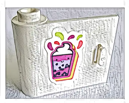 Door 1 x 3 x 2 Left - Open Between Top and Bottom Hinge with Magenta and Dark Purple Bubble Tea with Face Pattern (Sticker) - Set 41733