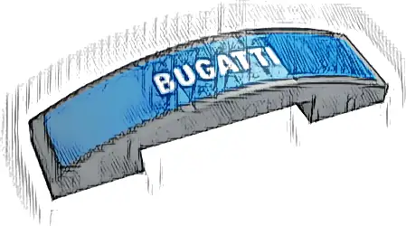Slope, Curved 4 x 1 x 2/3 Double with White 'BUGATTI' Pattern (Sticker) - Set 42083