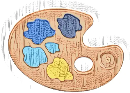 Minifigure, Utensil Paint Palette with Yellow, Medium Azure, Blue, and Dark Blue Paint Splotches Pattern