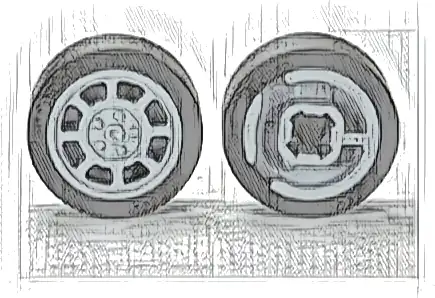 Wheel 11mm D. x 6mm with 8 Spokes with Black Tire 14mm D. x 6mm Solid Smooth (93593 / 50945)