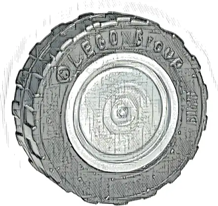 Wheel 11mm D. x 6mm with Smooth Hubcap with Black Tire 17.5mm D. x 6mm with Shallow Staggered Treads - Band Around Center of Tread (93594 / 92409)