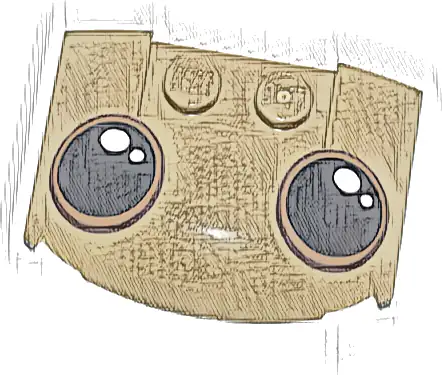 Wedge 3 x 4 x 2/3 Triple Curved with Black Eyes with Dark Brown and Dark Orange Iris Outlines and White Glints Pattern (Dancing Groot)