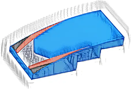 Slope, Curved 4 x 2 with Silver V-Shaped Center Panel, Red Stripes, Black Triangles Pattern