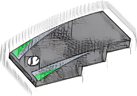 Slope, Curved 4 x 2 with Sauber Formula 1 Logo Partial Capital Letter S on White Circle, Dark Silver Stripes, Bright Green Triangles Pattern
