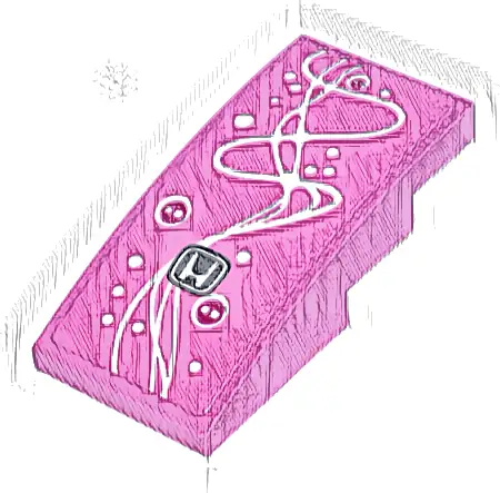 Slope, Curved 4 x 2 with White Curved Lines and Dots, Magenta Circles and Black Honda Logo Pattern (Sticker) - Set 77241