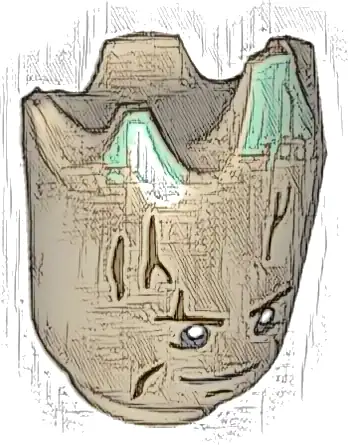 Minifigure, Head, Modified Groot with Dark Brown Tree Bark, Sand Green Moss, Small Black Eyes with White Pupils, Slight Smirk Pattern