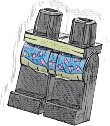 Hips and Legs with Bright Light Yellow and Medium Blue Apron with Dark Pink Flowers Pattern