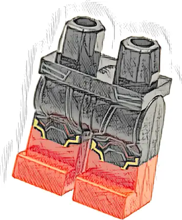 Hips and Legs with Red Boots, Light Bluish Gray Panel Lines, Red and Gold Trim Pattern