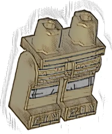 Hips and Legs with SW Mandalorian Thin Black Lines, Dark Bluish Gray Knee Wrappings Pattern