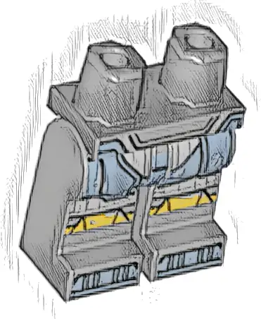 Hips and Legs with SW Mandalorian Sand Blue Beskar Armor Plates over Light Bluish Gray Suit, Yellow Knees, Shoe Tips, Printed Hinge Pattern