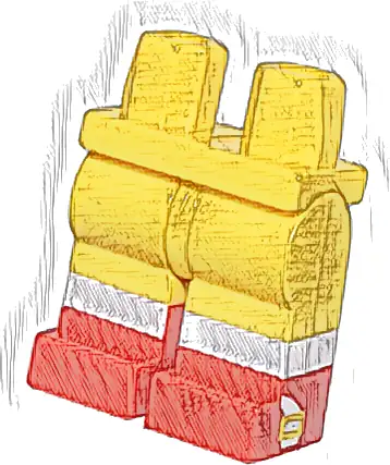 Hips and Legs with Molded Red Lower Legs / Boots and Printed White Socks and Yellow Buckles on Sides Pattern