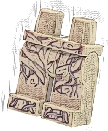 Hips and Legs with Dark Tan and Reddish Brown Tree Bark Plates and Vines Pattern