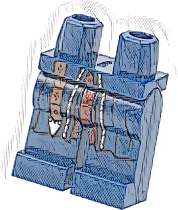 Hips and Legs with Long Coattails, Reddish Brown Belt End with Buckle, Dark Red Center, and Silver Trim Pattern