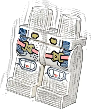 Hips and Legs with Coral Straps with Gold Buckles, Dark Blue Panels, Sand Blue Knee Pads and Dots Pattern