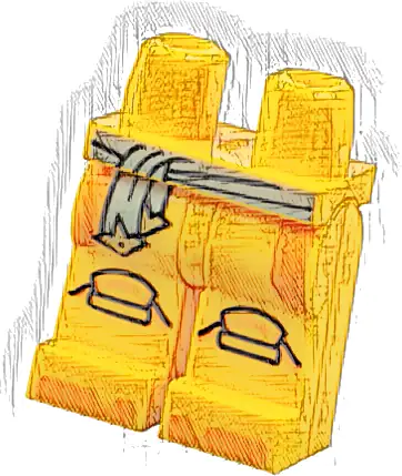 Hips and Legs with Sand Green Sash Belt with Gold Ends, Knee Pads, Orange Trim and Shoe Tips Pattern