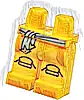 Część LEGO® 970c00pb1517 Biodra i nogi z piaskowozielonym pasem z złotymi końcówkami, ochraniaczami kolan, pomarańczową lamówką i czubkami butów (wzór)