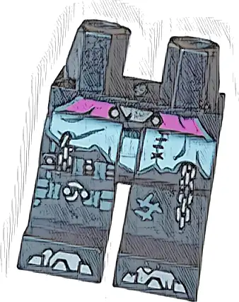 Hips and Legs with Magenta Belt, Torn White Shirt Ends, Dark Bluish Gray Straps and Scuff Mark, Silver Chains and Toes Pattern