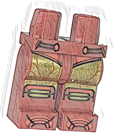 Hips and Legs with Gold Armor with Dark Orange Cracks, Knee Pads, Red Shoe Tips and Dots Pattern