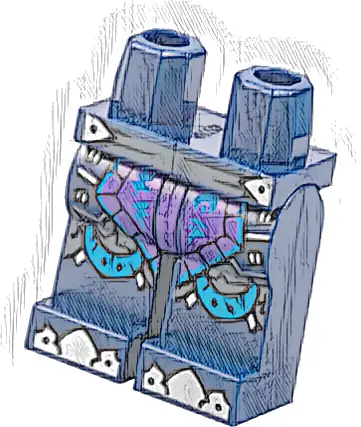 Hips and Legs with Dark Bluish Gray Belt, Dark Purple Loincloth with Dark Azure Ninjago Logogram 'LF' and ON', Silver Toes and Trim Pattern