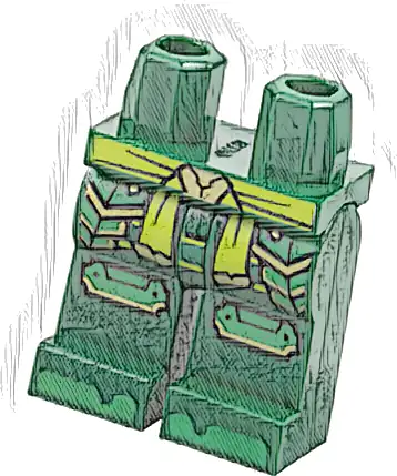 Hips and Legs with Lime Sash, Green Armor Plates, Knee Pads, Toes, Gold Trim Pattern
