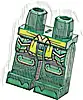 Część LEGO® 970c00pb1576 Biodra i nogi z limonkową szarfą, zielonymi płytami pancerza, nakolannikami, palcami, złotym wykończeniem, wzór