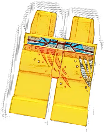 Hips and Legs with Dark Azure and Metallic Light Blue Belt with Reddish Brown Lines and Orange Streaks Pattern