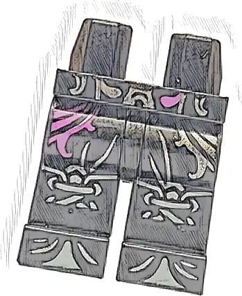 Hips and Legs with Magenta and Silver Swirls, Dark Bluish Gray Knees and Toes Pattern