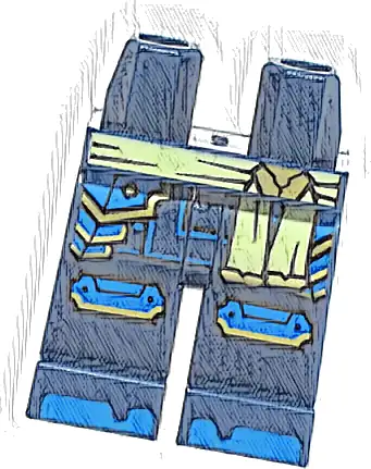 Hips and Legs with Bright Light Yellow Sash, Blue Armor Plates, Knee Pads, Toes, Gold Trim Pattern