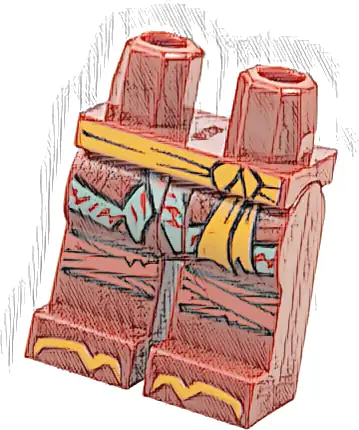 Hips and Legs with Orange Sash and Toes, Sand Blue Hems and Red Knee Wrappings Pattern