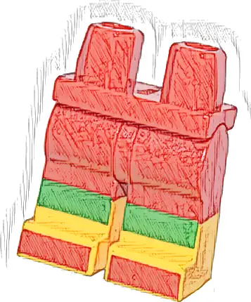 Hips and Legs with Molded Bright Light Orange Lower Legs / Boots and Printed Bright Green Knee Stripes and Red Toes Pattern