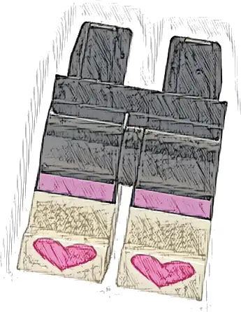 Hips and Legs with Molded White Lower Legs / Boots and Printed Dark Pink Knee Stripes and Hearts on Toes Pattern