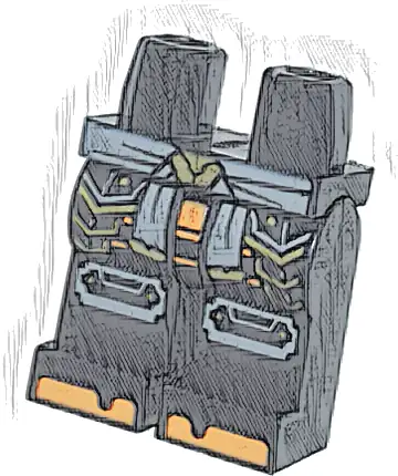 Hips and Legs with Dark Bluish Gray Sash with Gold Clasp and Ends, Armor Plates, Knee Pads, Orange Shoe Tips Pattern